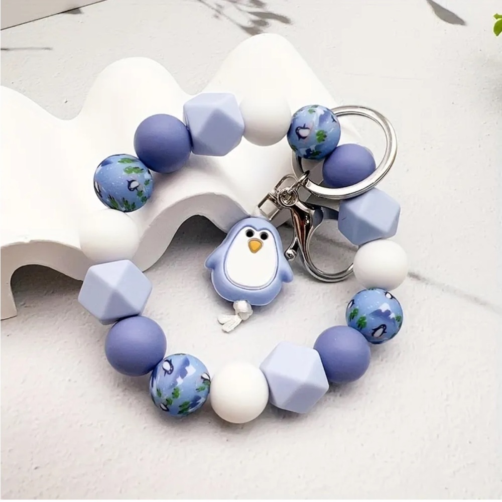 Penguin Charm Beaded Keychain NWOT
